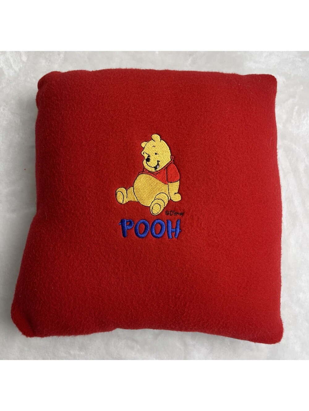 Red Embroidered Winnie The Pooh Disney Flannel Soft Fluffy Pillow 13 X 13